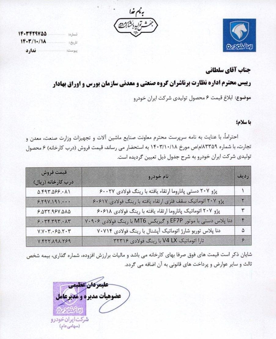 اطلاعیه کدال درباره افزایش قیمت ۶ محصول ایران خودرو