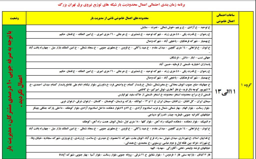 آغاز مجدد برنامه قطعی برق