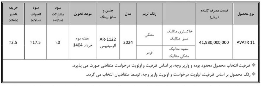 فروش خودرو اواتار 11 با قیمت قطعی آغاز شد + بخشنامه