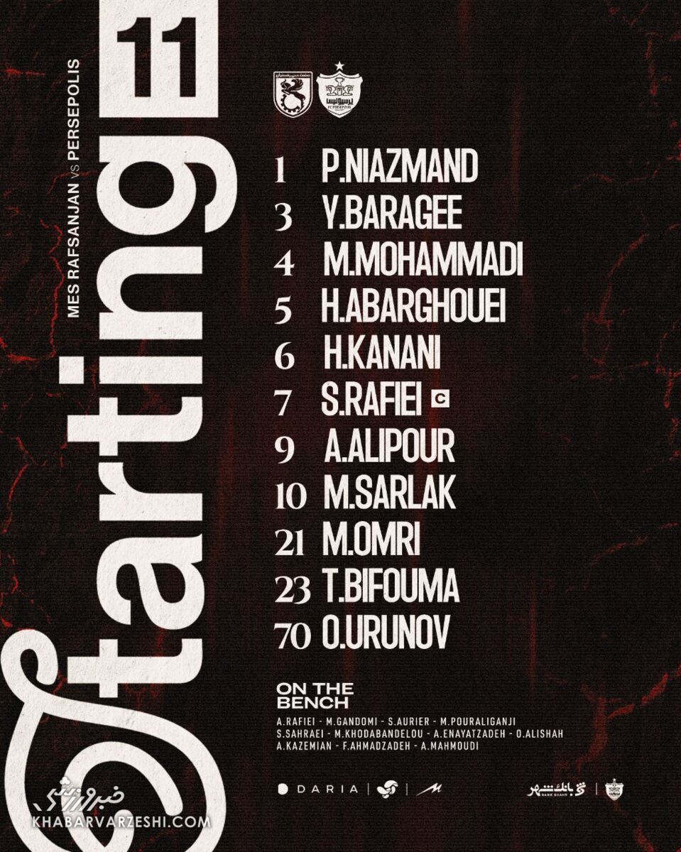 ترکیب اصلی پرسپولیس مقابل مس؛ پورعلی گنجی و عالیشاه روی نیمکت