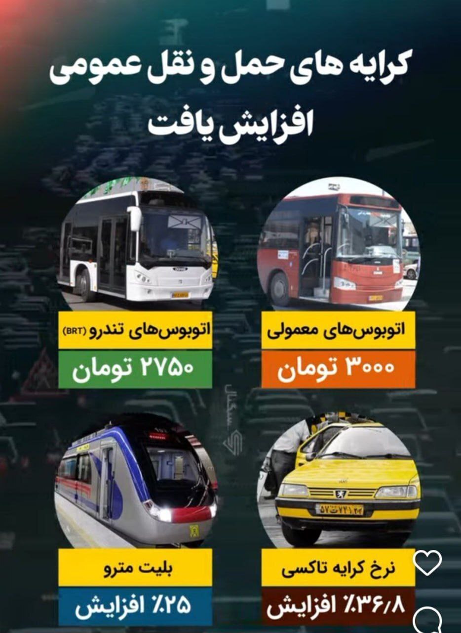 جزئیات افزایش نرخ کرایه‌ حمل و نقل عمومی از امروز اعلام شد