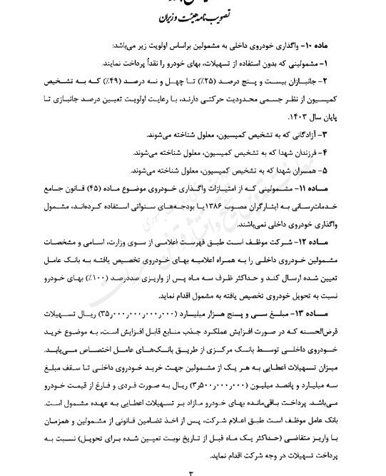 آیین نامه اجرایی واردات خودروهای جانبازان ابلاغ شد