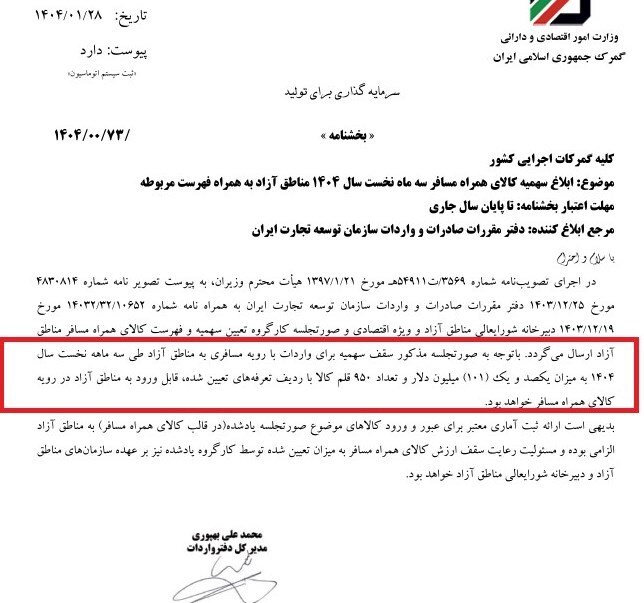 سهمیه مسافری مناطق آزاد تجاری مشخص شد