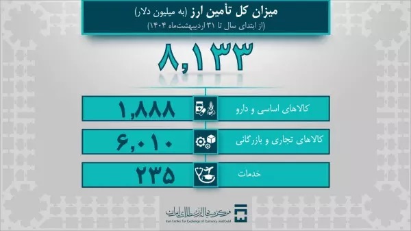 تامین ارز سال ۱۴۰۴ از ۸ میلیارد دلار گذشت
