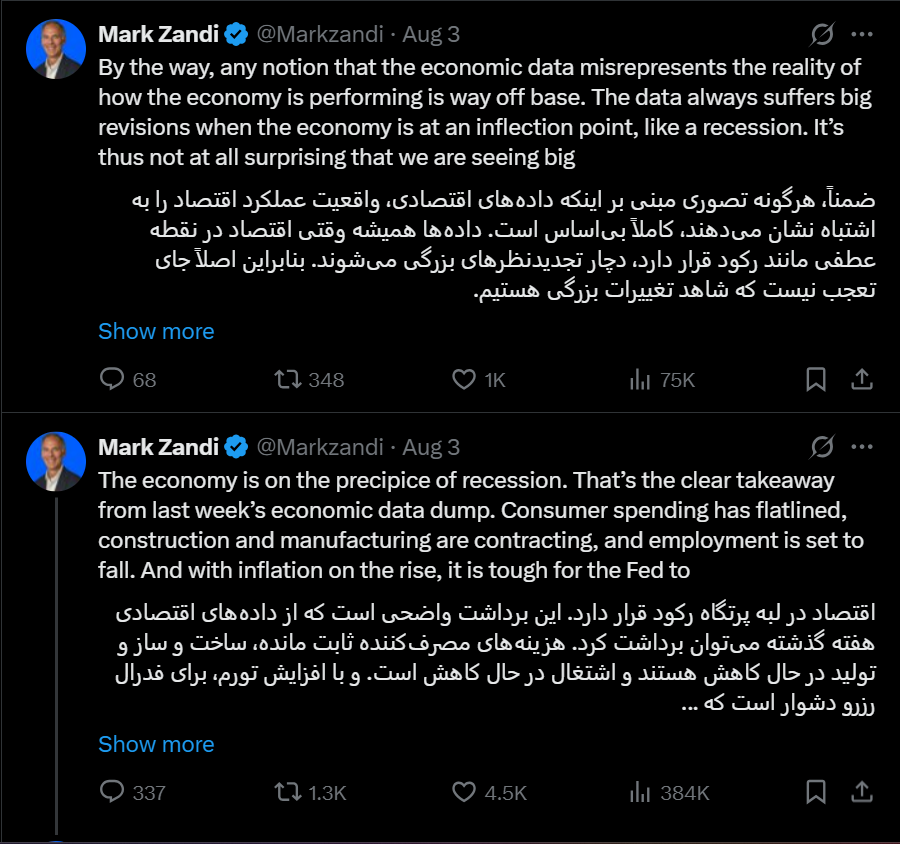 اقتصادان ارشد مودیز:آمریکا در آستانه رکود قرار دارد