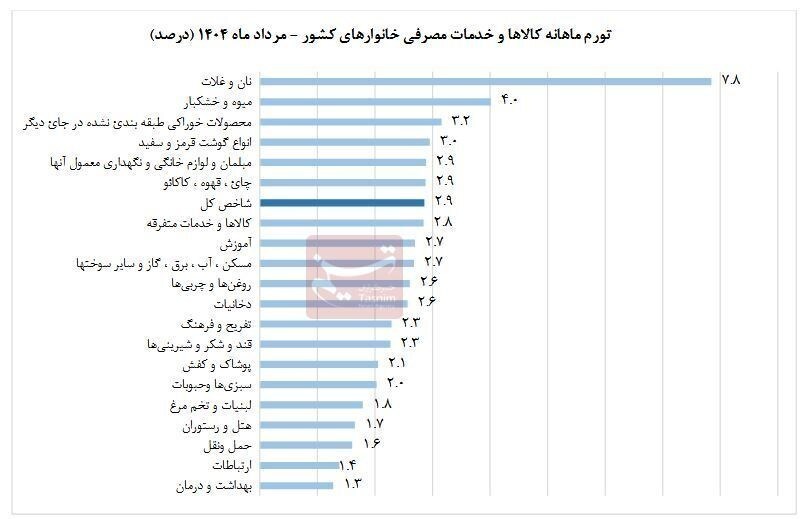 تورم گروه نان و غلات در صدر/برخی اقلام لبنی ۹۰% گران شد