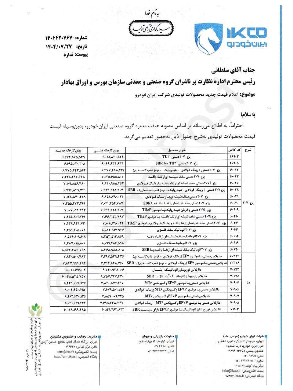 در حال ویرایش///قیمت جدید محصولات ایران‌خودرو اعلام شد+جدول قیمت