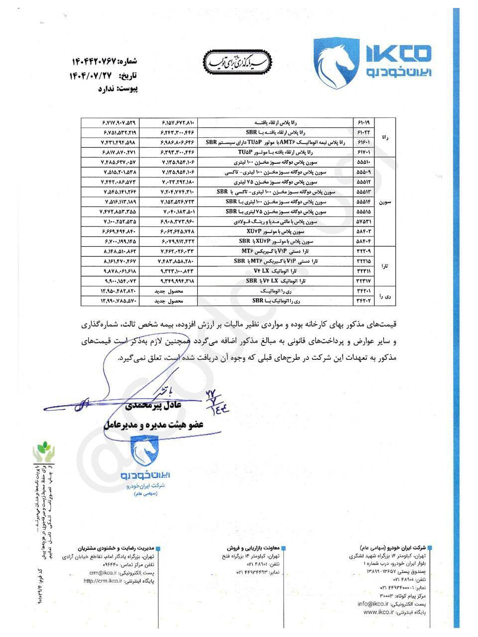 در حال ویرایش///قیمت جدید محصولات ایران‌خودرو اعلام شد+جدول قیمت