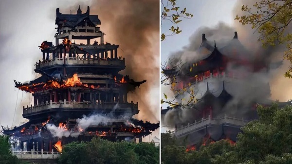 معبد ۱۵۰۰ ساله چین در آتش سوخت + فیلم