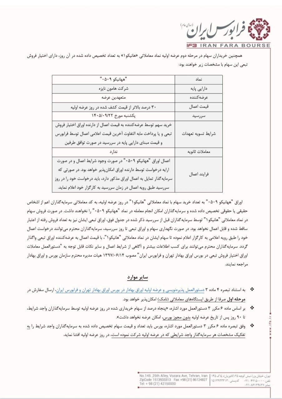 عرضه اولیه هانیکو