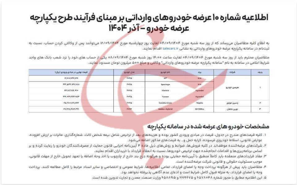 ثبت‌نام خودرو‌های وارداتی از امروز ۴ آذر ۱۴۰۴+شرایط، قیمت‌ها و سایت ثبت نام