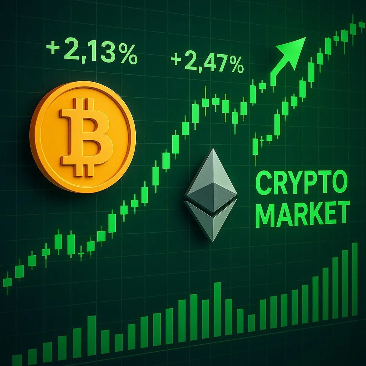 افزایش قیمت بیت‌کوین و اتریوم در بازار کریپتو