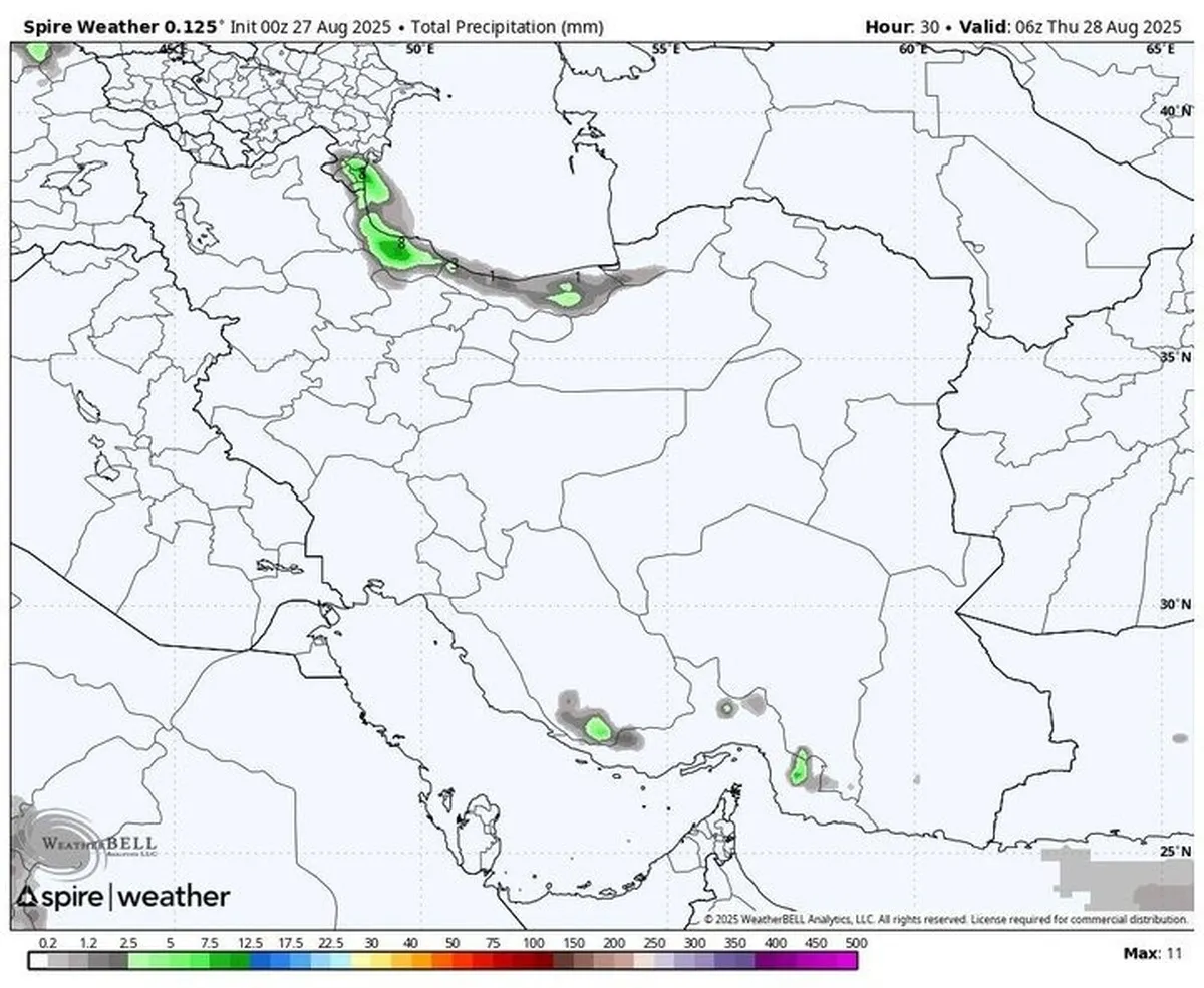 پیش‌بینی هواشناسی امروز ۶ شهریور؛ بارش رگباری باران در ۵ استان کشور